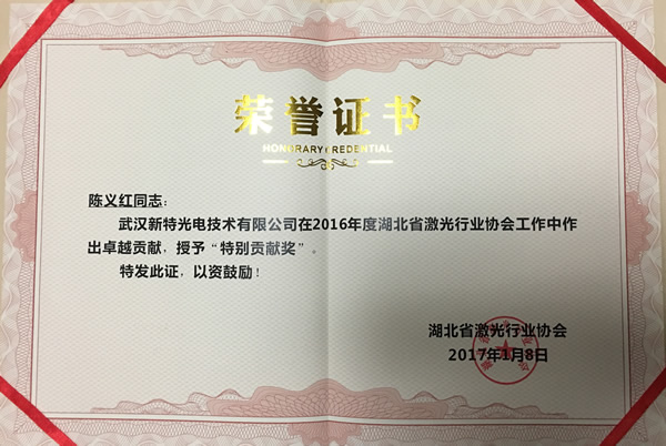 陈义红被评为湖北省激光行业协会优秀轮值会长