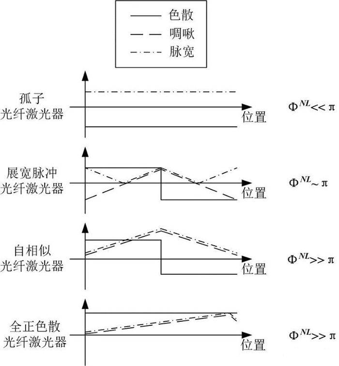 不同锁模光纤激光器内的脉冲演化示意图